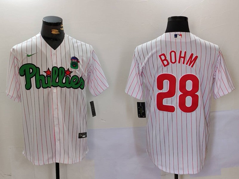 Men's Philadelphia Phillies Alec Bohm #28 White Limited Player Jersey1 baseball jersey product view 1