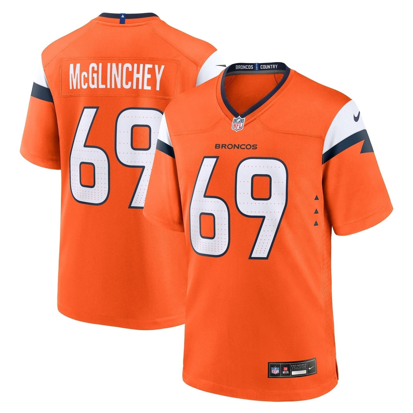 Mike McGlinchey Denver Broncos Team Game Jersey - Orange football jersey product view 1
