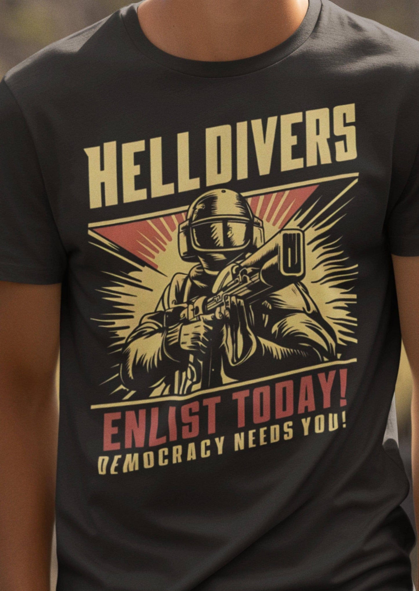 Democracy Defender Tee - Sci-Fi Soldier Shirt For Gamers Unisex T-shirt, Sweatshirt, Hoodie, Long Sleeve Tee - T-Shirt, Sweatshirt, Hoodie