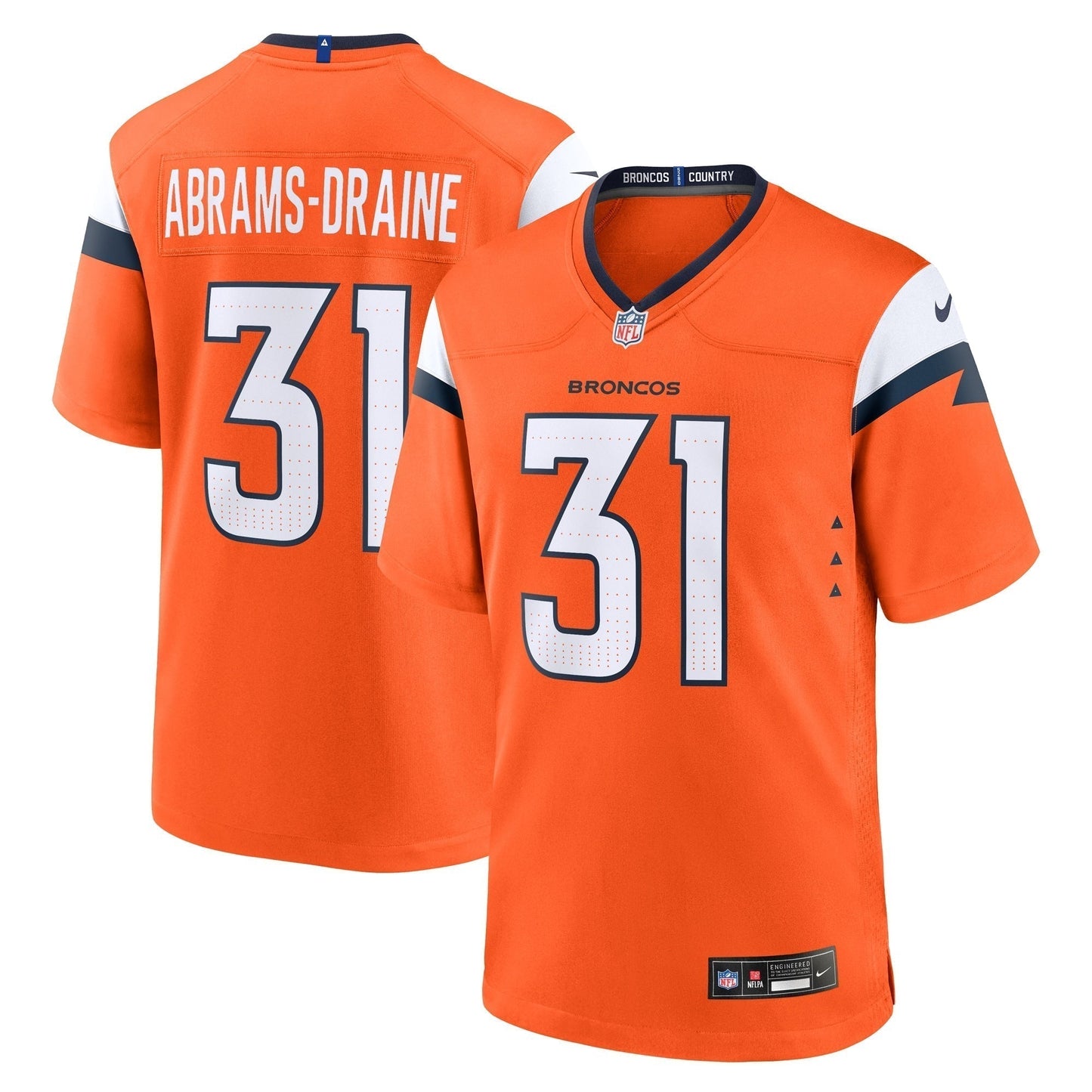 Kris Abrams-Draine Denver Broncos Team Game Jersey - Orange football jersey product view 1