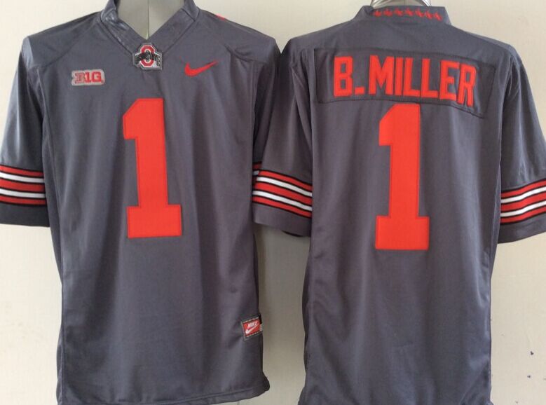 Men's Ohio State Buckeyes Braxton Miller #1 Gray Player Game Jersey sports jersey product view 1