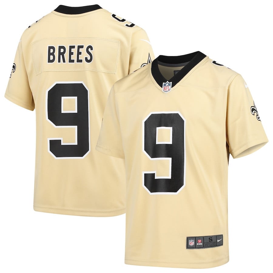 Drew Brees New Orleans Saints Youth Inverted Game Jersey - Gold football jersey product view 1