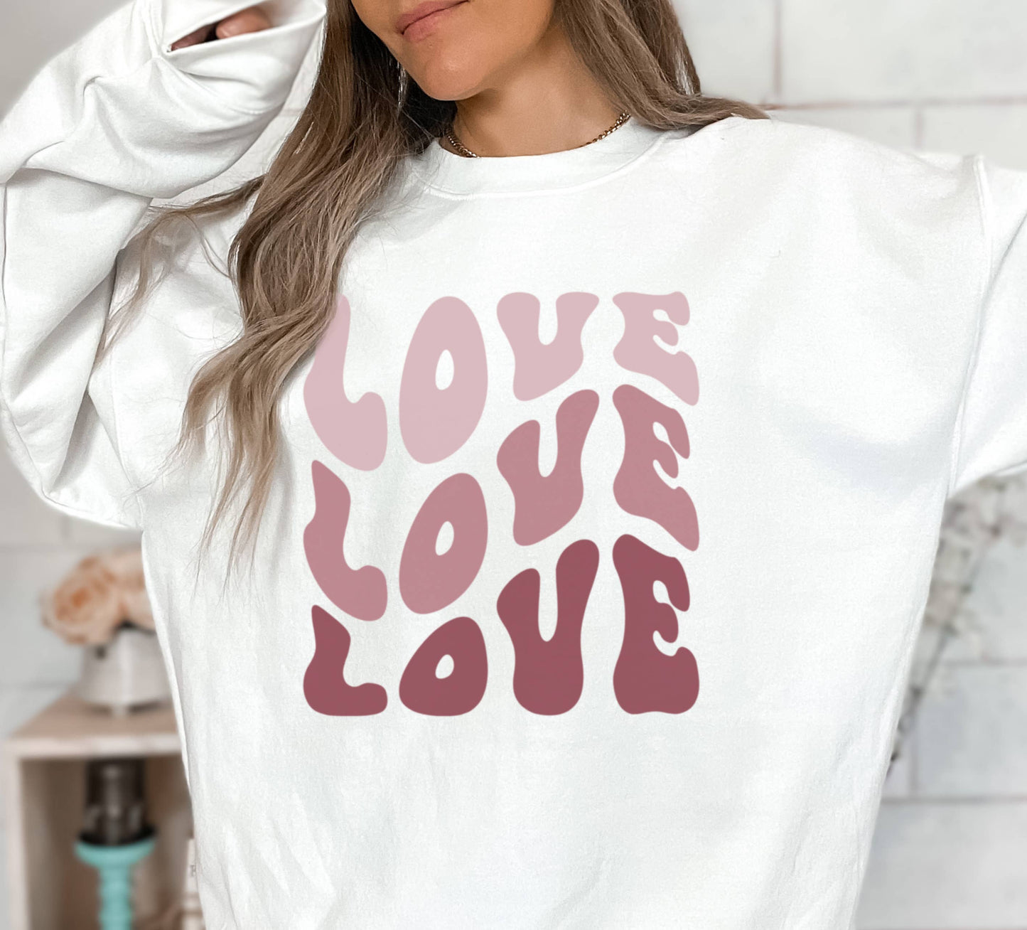 Love Love Love Crewneck Sweatshirt | Valentine's Day | Sizes Unisex T-shirt, Sweatshirt, Hoodie, Long Sleeve Tee - T-Shirt, Sweatshirt, Hoodie