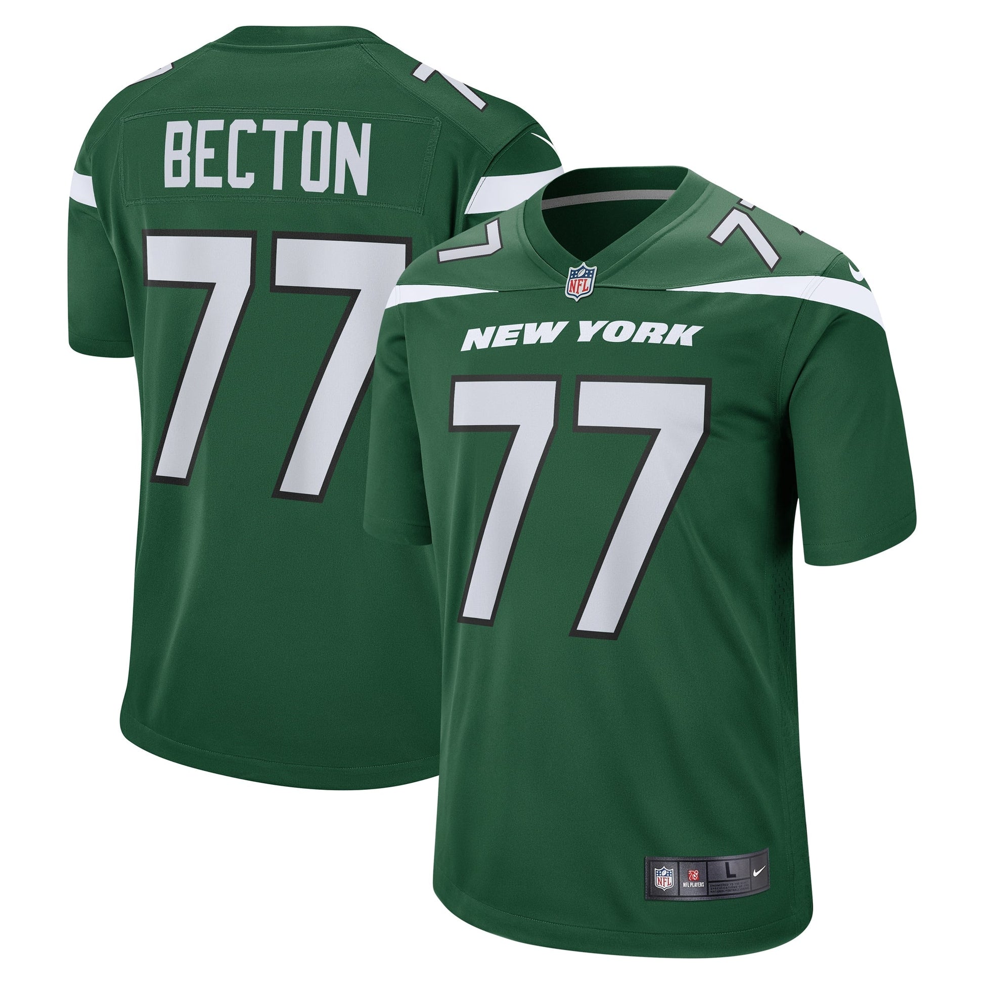 Mekhi Becton New York Jets Game Jersey - Gotham Green football jersey product view 1
