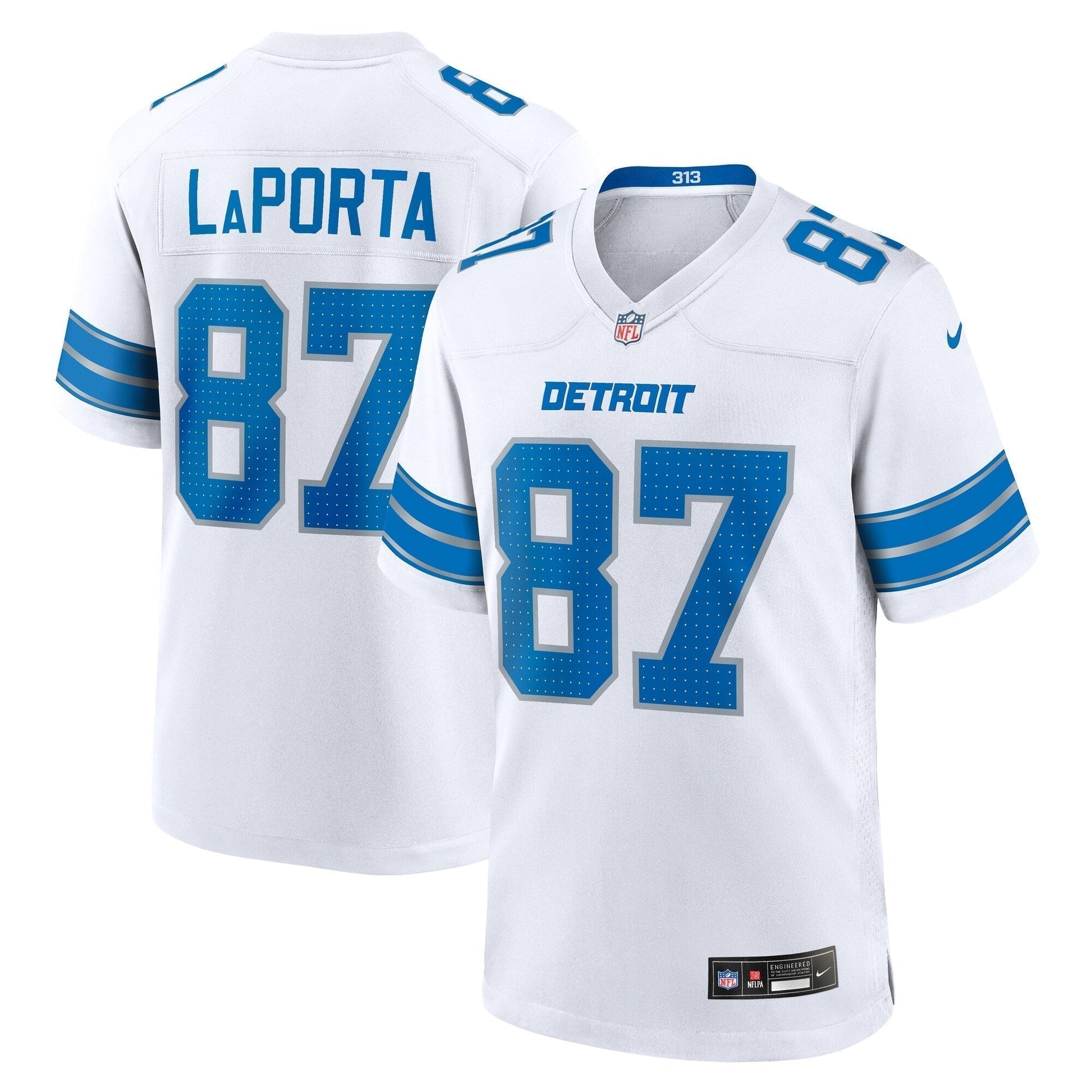 Sam LaPorta Detroit Lions White Game Jersey - White football jersey product view 1