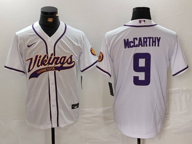 Men's Minnesota Vikings J.J. McCarthy #9 White Game Jersey1 football jersey product view 1
