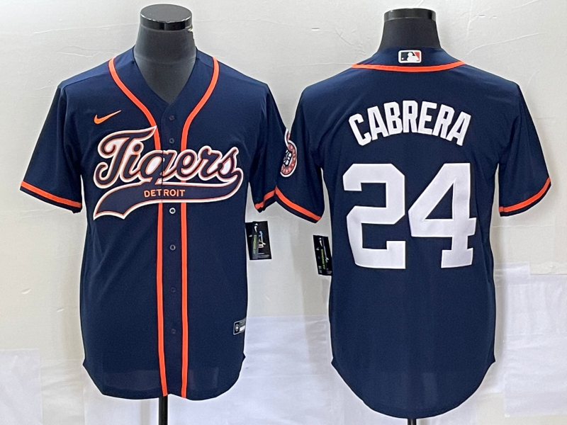 Men's Detroit Tigers Miguel Cabrera #24 Navy Replica Player Jersey1 Joint Edition baseball jersey product view 1