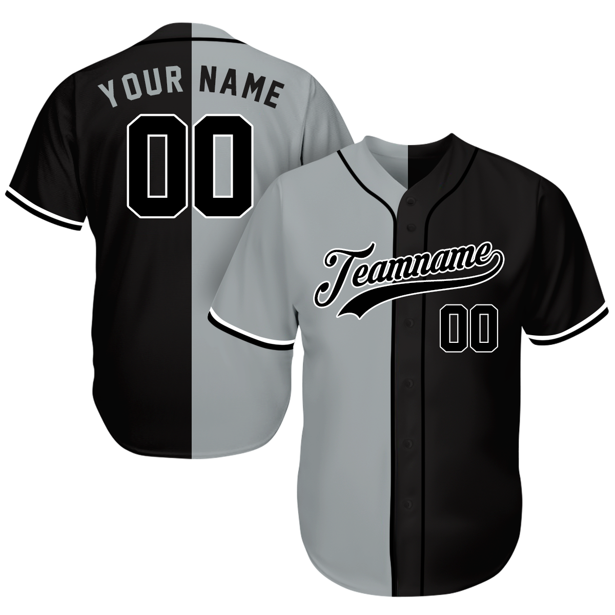 Custom Team Baseball Jerseys - Great Gifts For Baseball Fans - Split Gray Black - Personalized Baseball Father's Day Gifts - T-Shirt, Sweatshirt, Hoodie