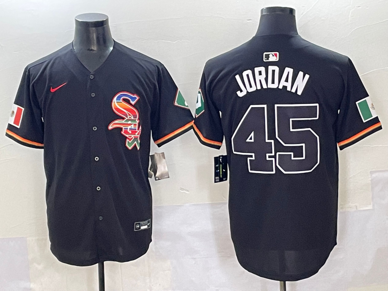 Men's Chicago White Sox Michael Jordan #45 Black Replica Player Jersey basketball jersey product view 1