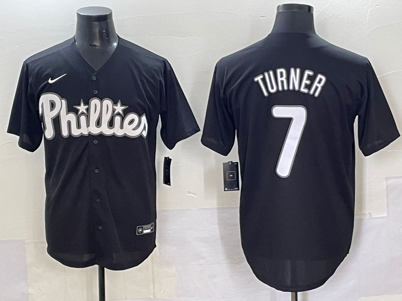Men's Philadelphia Phillies Trea Turner Black Lights Out Replica Jersey baseball jersey product view 1