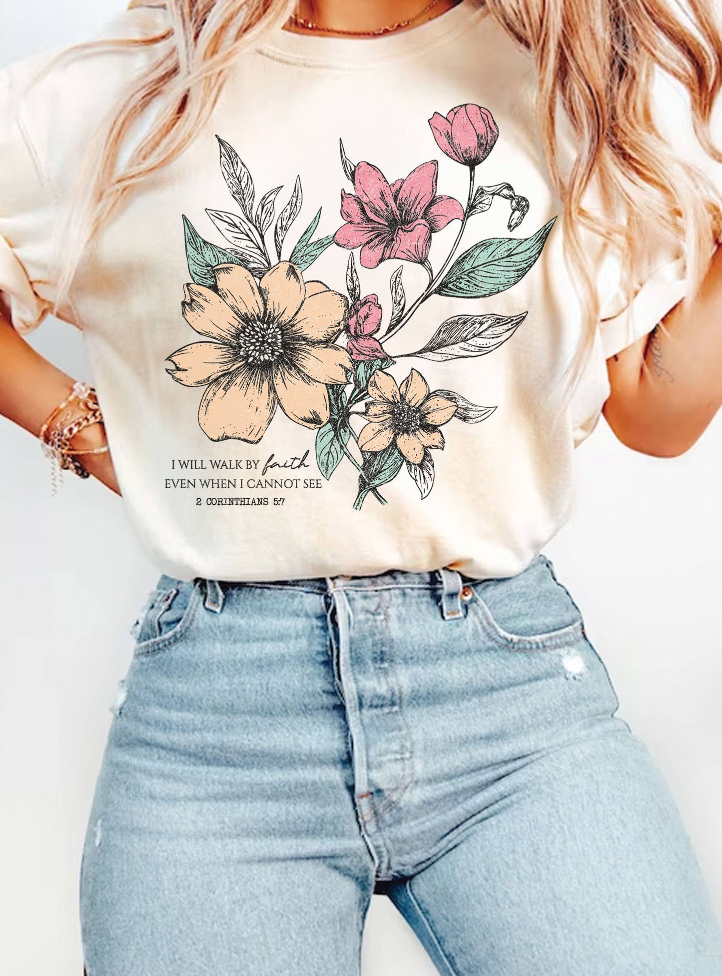 I Will Walk Faith Floral Graphic Tshirts Unisex T-shirt, Sweatshirt, Hoodie, Long Sleeve Tee - T-Shirt, Sweatshirt, Hoodie