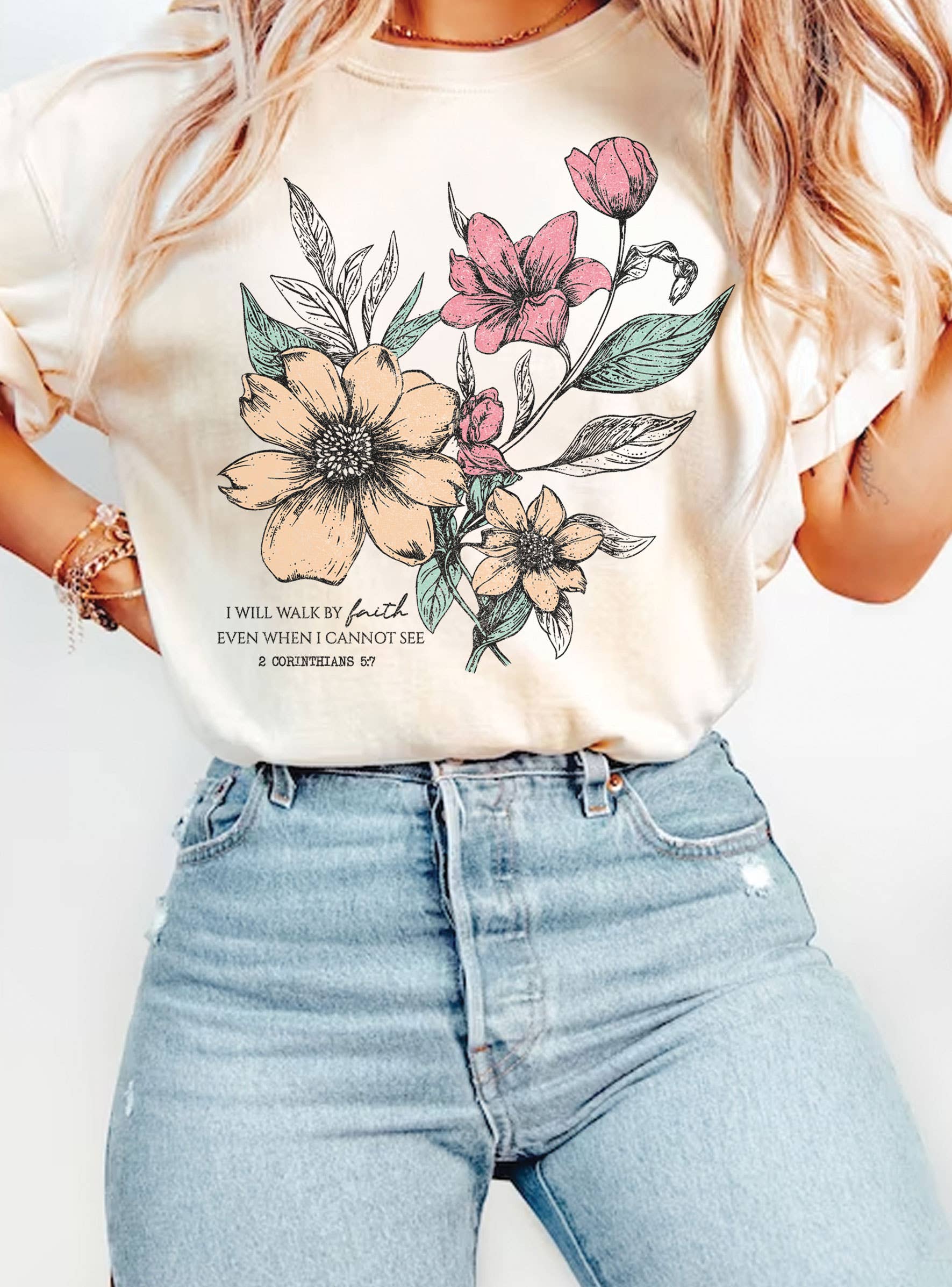 I Will Walk Faith Floral Graphic Tshirts Unisex T-shirt, Sweatshirt, Hoodie, Long Sleeve Tee - T-Shirt, Sweatshirt, Hoodie