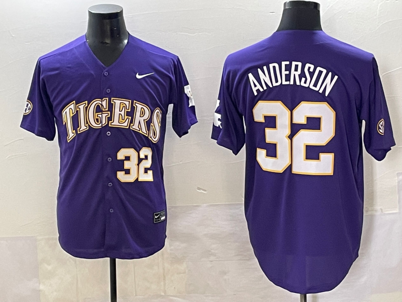 Men's LSU Tigers Kade Anderson #32 Purple Replica Player Jersey sports jersey product view 1