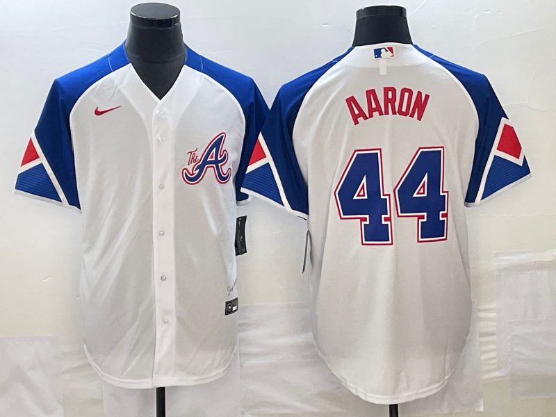 Men's Atlanta Braves Hank Aaron White 2023 City Connect Replica Player Jersey baseball jersey product view 1