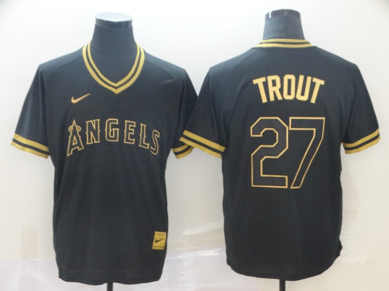 Men's Los Angeles Angels Mike Trout Black Printed Baseball Jersey baseball jersey product view 1