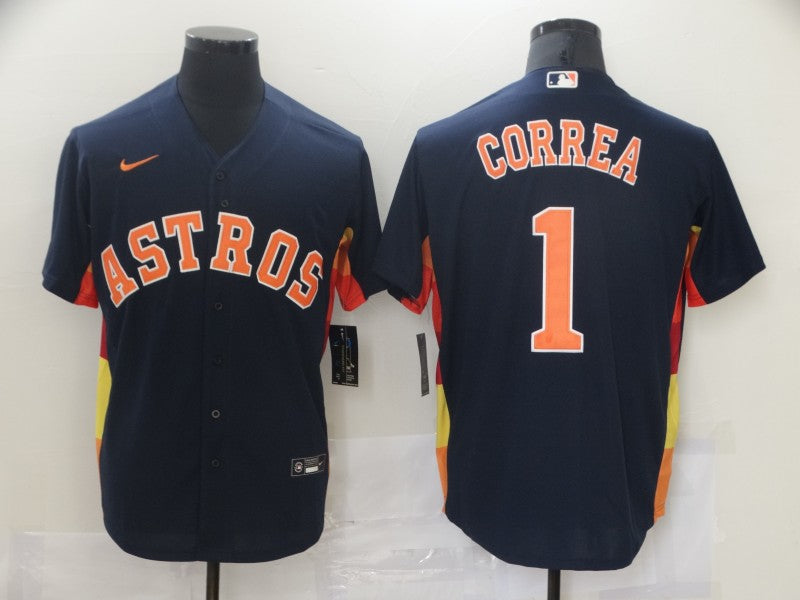 Men's Houston Astros Carlos Correa #1 Navy Alternate Replica Player Name Jersey baseball jersey product view 1