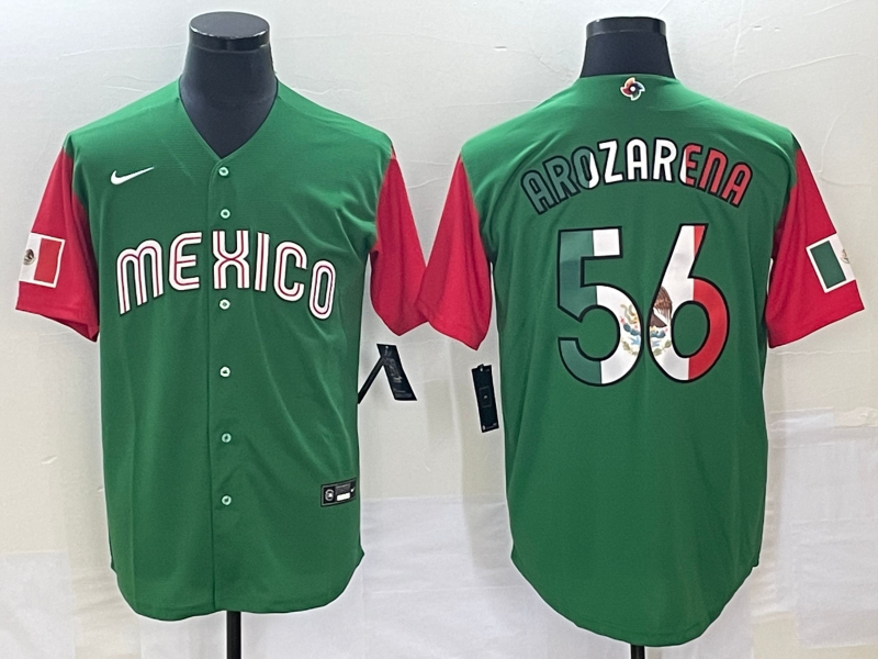 Men's 2023 World Baseball Classic Randy Arozarena Mexico Jersey Green baseball jersey product view 1