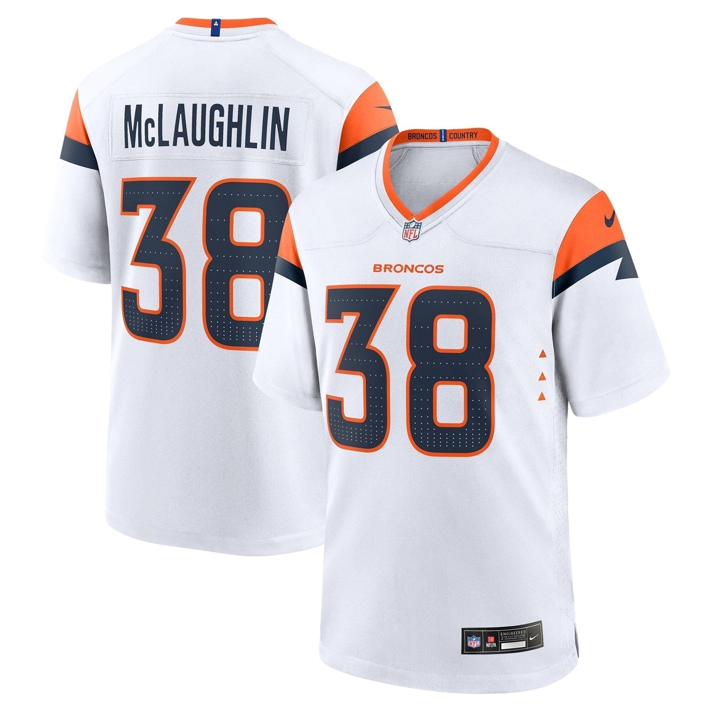 Jaleel McLaughlin Denver Broncos Game Jersey - White football jersey product view 1