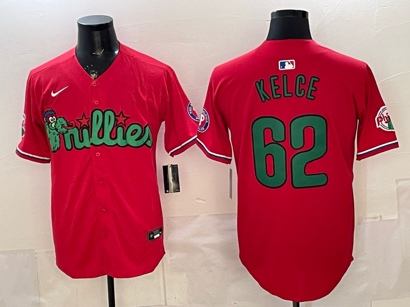 Men's Philadelphia Phillies Jason Kelce #62 Red Limited Player Jersey baseball jersey product view 1