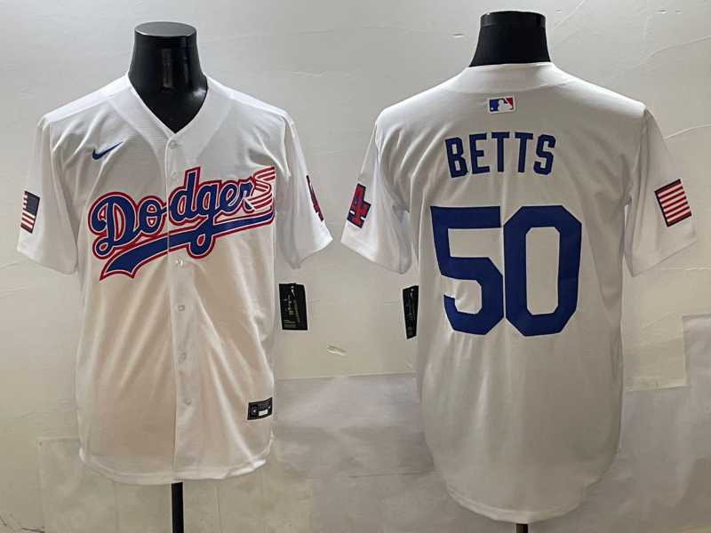 Men's Los Angeles Dodgers Mookie Betts White Player Game Jersey baseball jersey product view 1