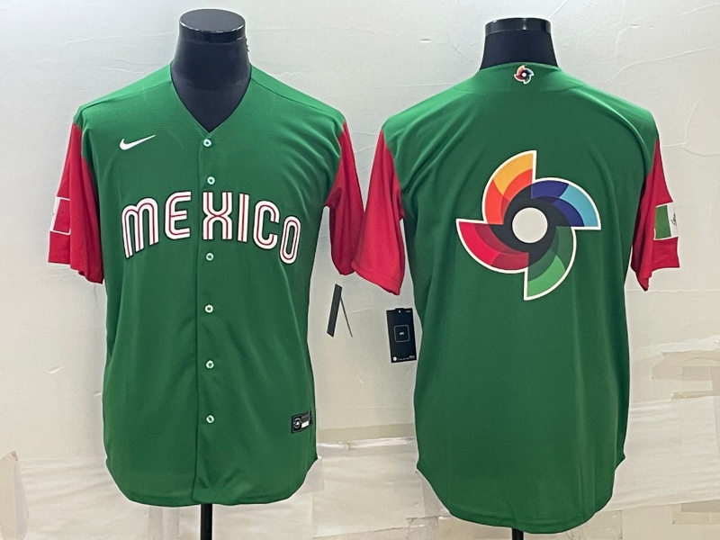 Men's 2023 World Baseball Classic Mexico Green/Red Jersey baseball jersey product view 1