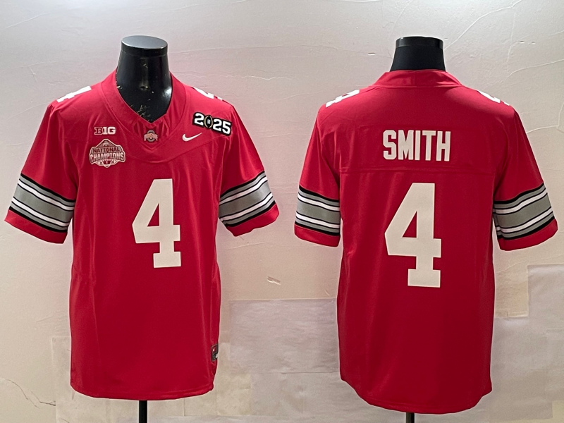 Men's Ohio State Buckeyes Jeremiah Smith #4 Red 2025 CFP Final National Champions Patch F.U.S.E. Jersey sports jersey product view 1
