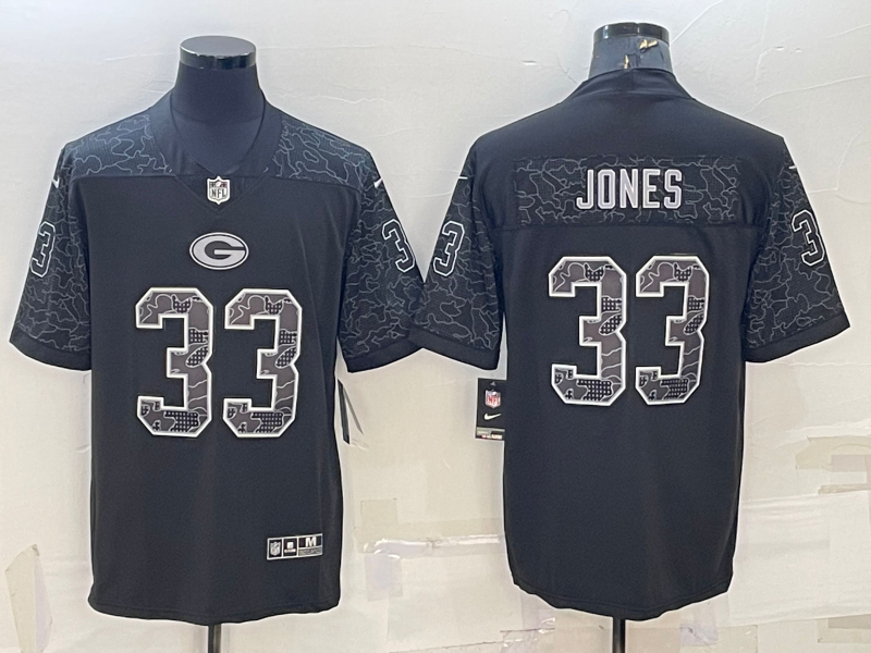 Men's Green Bay Packers Aaron Jones Black Retired Player RFLCTV Limited Jersey football jersey product view 1