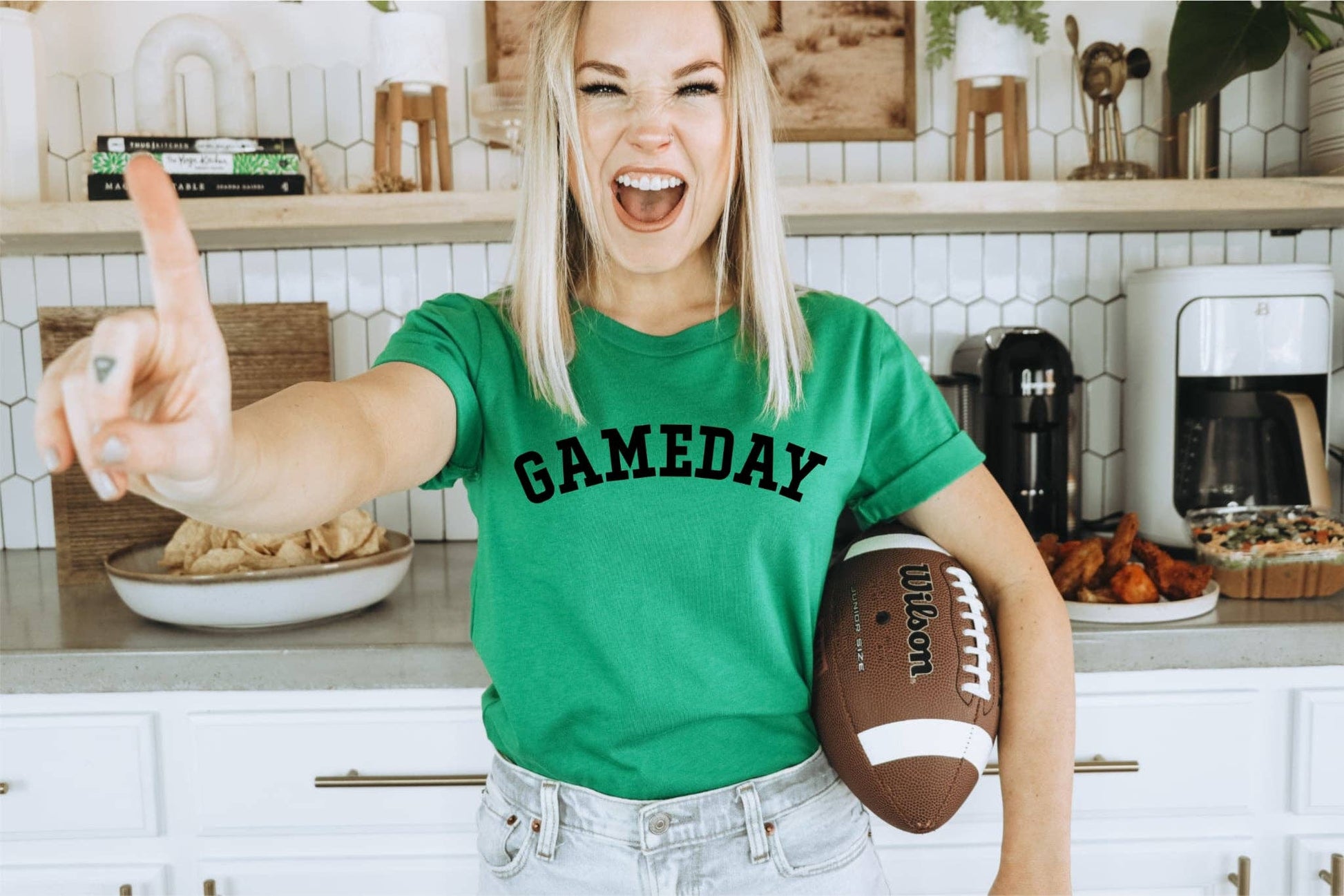 Gameday Varsity Font Kelly Green Football Trendy Graphic Tee Unisex T-shirt, Sweatshirt, Hoodie, Long Sleeve Tee - T-Shirt, Sweatshirt, Hoodie