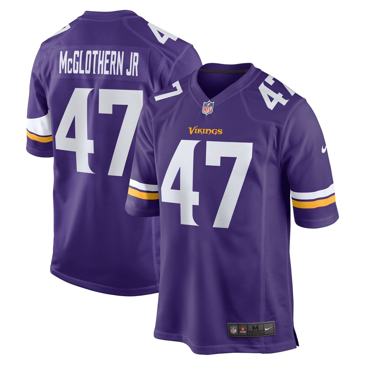 Dwight McGlothern Jr. Minnesota Vikings Game Jersey - Purple football jersey product view 1