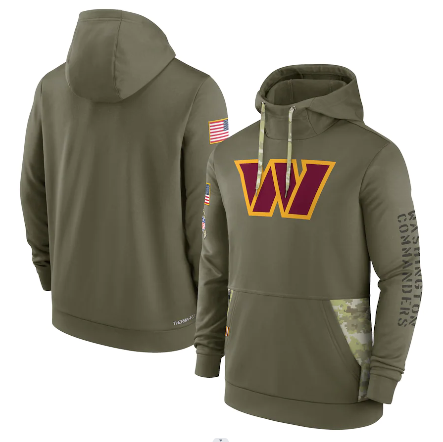Men's Washington Commanders Olive 2022 Salute to Service Therma Performance Pullover Hoodie football jersey product view 1