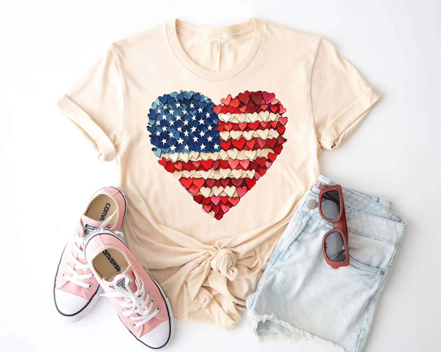Usa Heart Patriotic Cream Women's Graphic Tee Free Shipping Unisex T-shirt, Sweatshirt, Hoodie, Long Sleeve Tee - T-Shirt, Sweatshirt, Hoodie