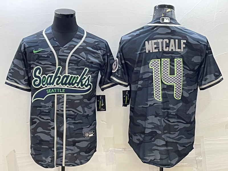 Men's Seattle Seahawks DK Metcalf #14 Grey Camouflage Game Jersey Joint Edition football jersey product view 1