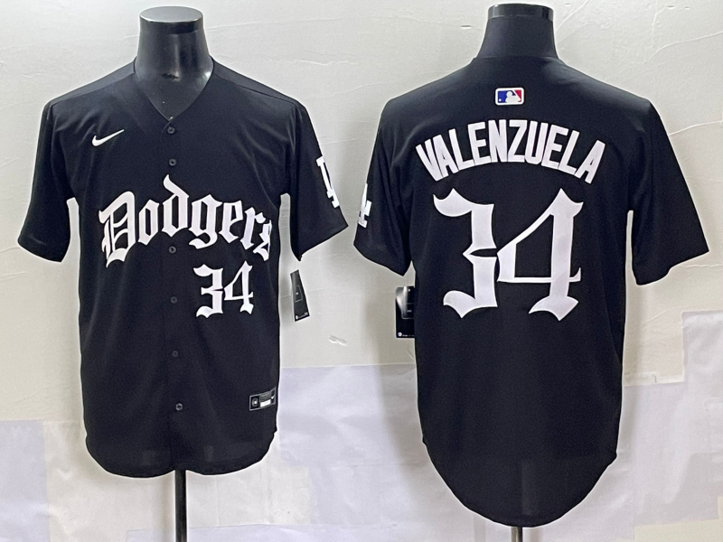 Men's Los Angeles Dodgers Fernando Valenzuela Black Alternate Player Jersey baseball jersey product view 1