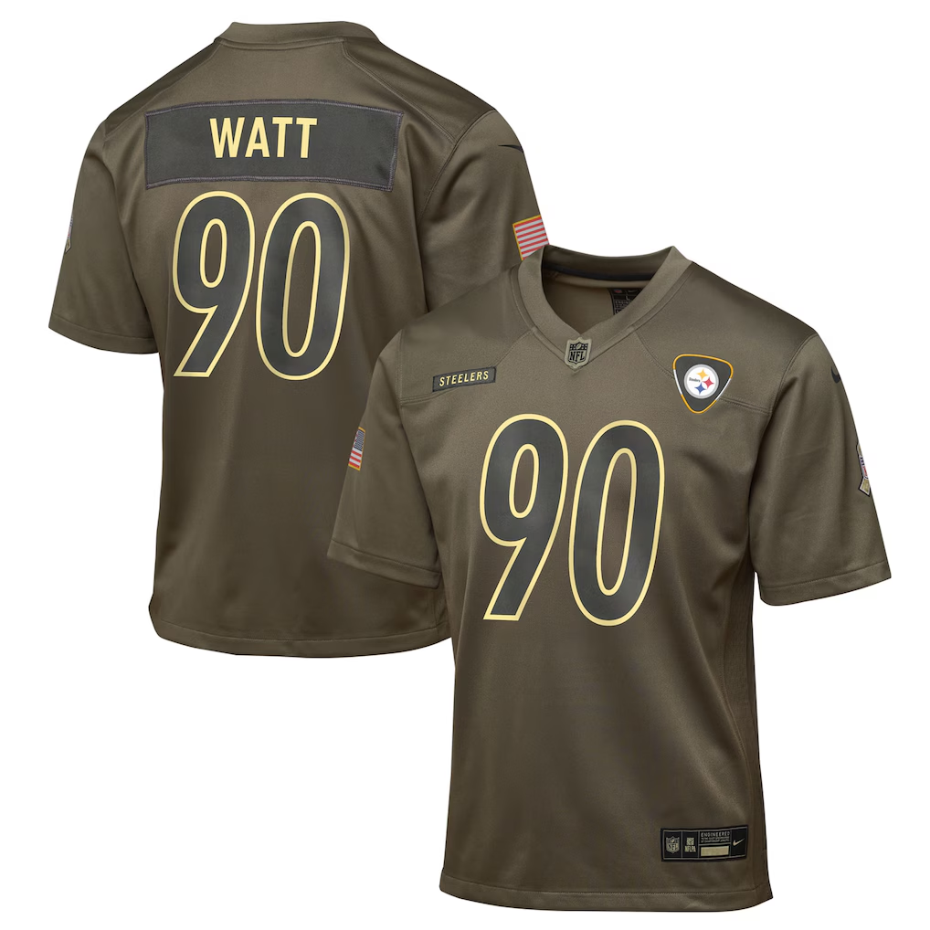 Youth Pittsburgh Steelers T.J. Watt Olive 2025 Salute to Service Game Jersey football jersey product view 1