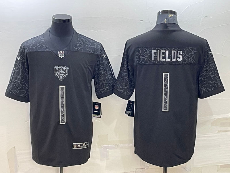 Men's Chicago Bears Justin Fields #1 Black RFLCTV Limited Jersey1 football jersey product view 1