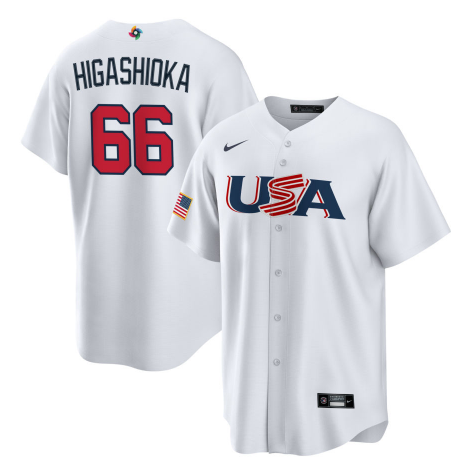 Men's 2023 World Baseball Classic Kyle Higashioka USA White Jersey baseball jersey product view 1