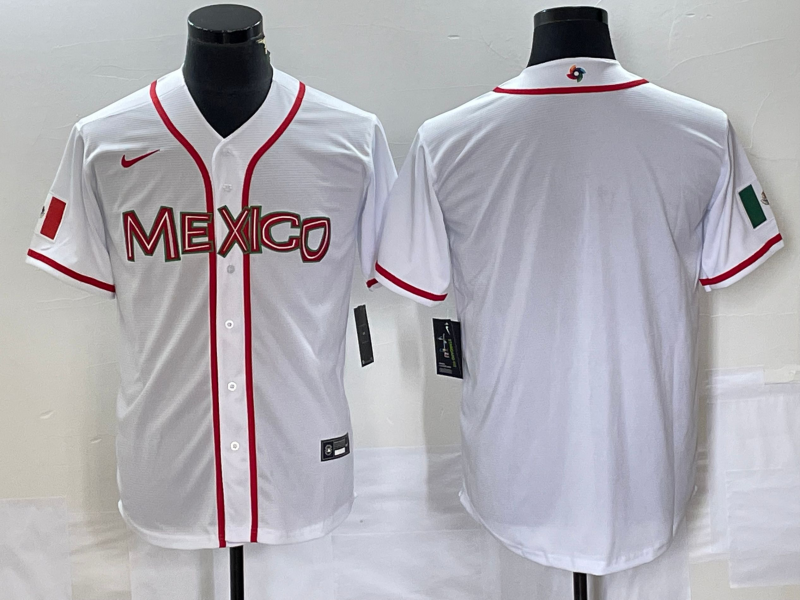 Men's 2023 World Baseball Classic Mexico White Blank Jersey baseball jersey product view 1