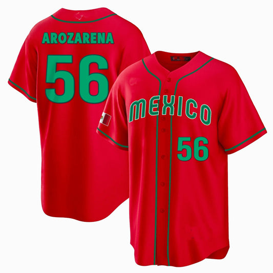 #56 RANDY AROZARENA MEXICO BASEBALL 2023 WORLD BASEBALL CLASSIC REPLICA JERSEY ¨C RED Stitches Baseball Jerseys baseball jersey product view 1