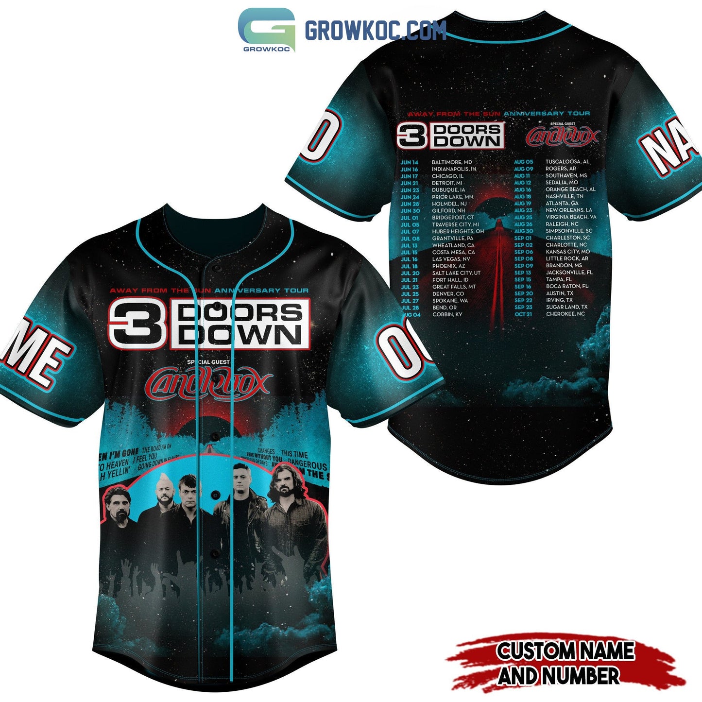 3 Doors Down Away From The Sun Anniversary Tour Personalized Baseball Jersey Unisex T-shirt, Sweatshirt, Hoodie, Long Sleeve Tee - T-Shirt, Sweatshirt, Hoodie