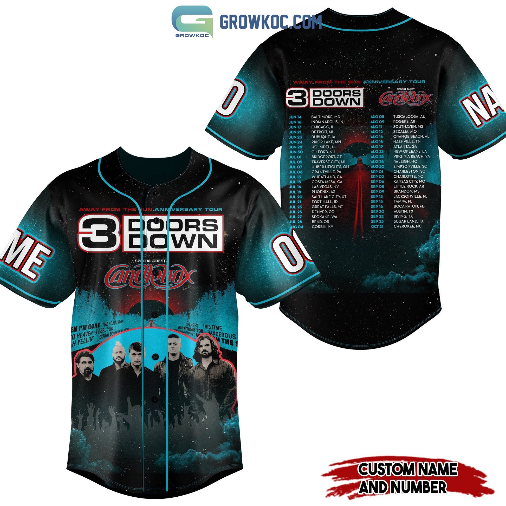 3 Doors Down Away From The Sun Anniversary Tour Personalized Baseball Jersey Unisex T-shirt, Sweatshirt, Hoodie, Long Sleeve Tee - T-Shirt, Sweatshirt, Hoodie