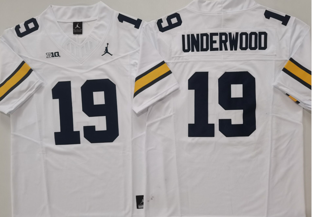 Men's Michigan Wolverines Bryce Underwood#19 White Player Jersey sports jersey product view 1