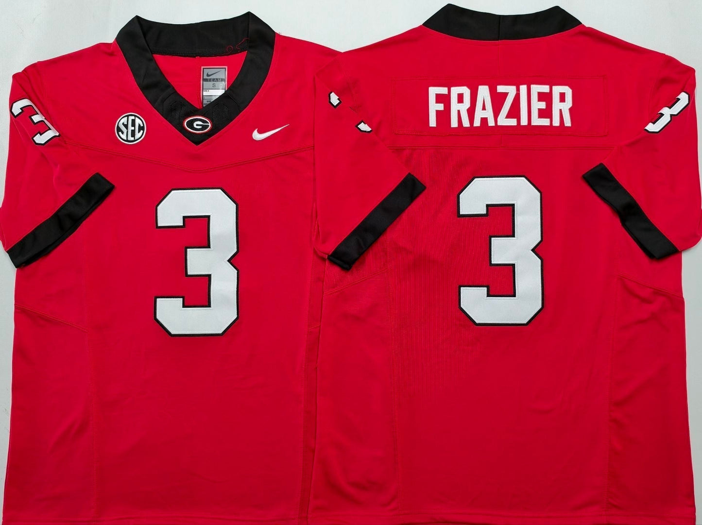 Men's Georgia Bulldogs Nate Frazier #3 Red Player Game Jersey sports jersey product view 1