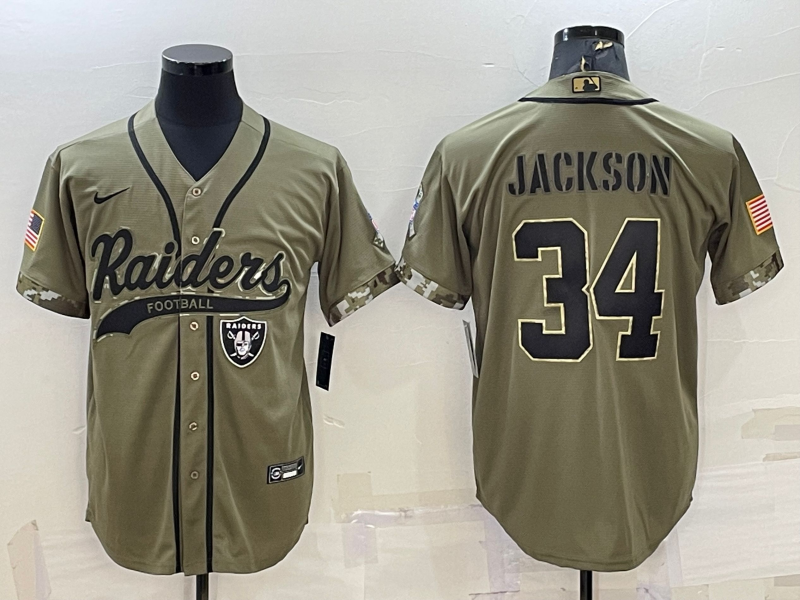 Men's Las Vegas Raiders Bo Jackson Olive 2022 Salute To Service Limited Jersey Joint Edition football jersey product view 1