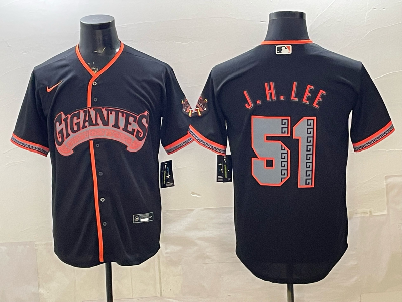 Men's San Francisco Giants Jung Hoo Lee #51 Black Alternate Stadium Jersey baseball jersey product view 1