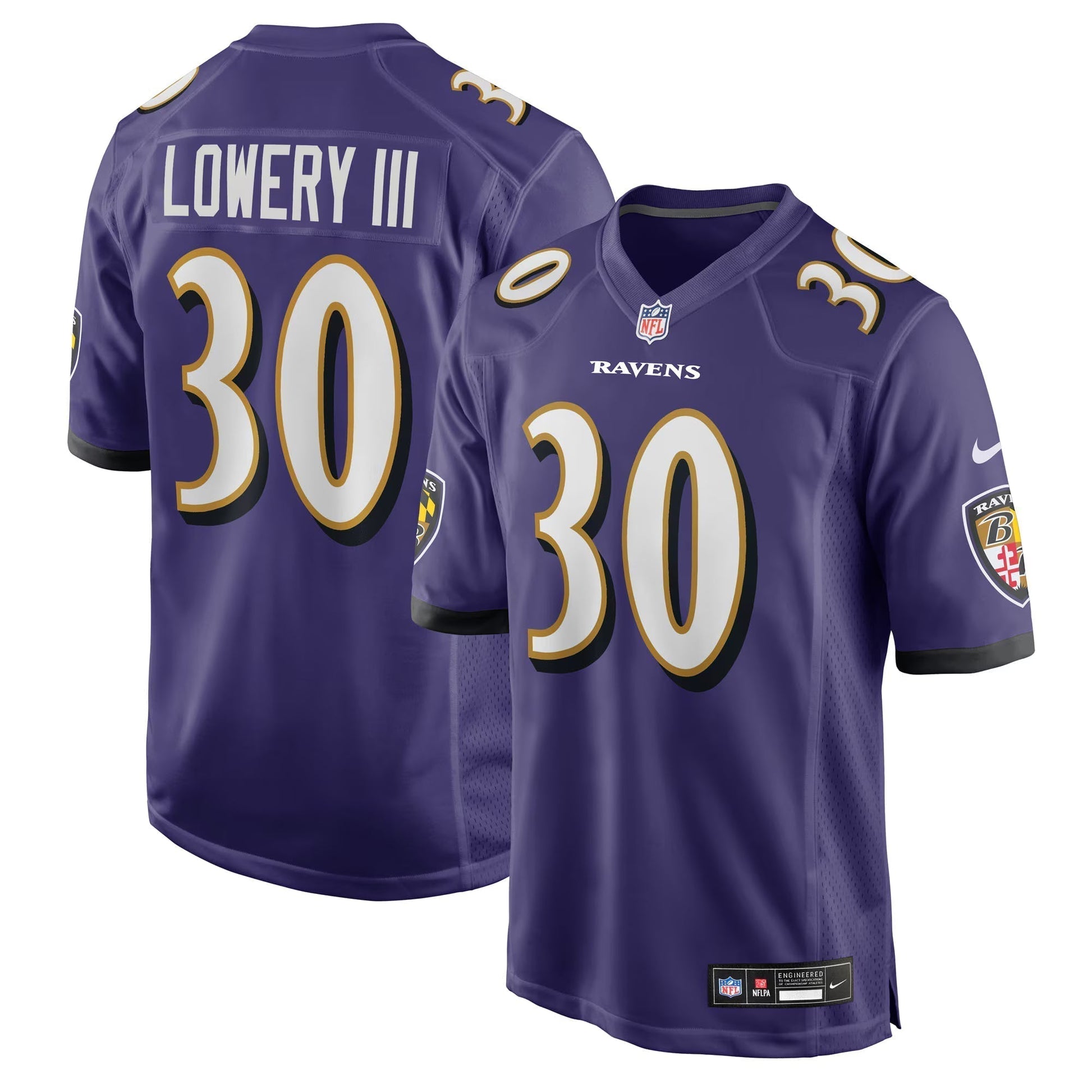 Baltimore Ravens Reuben Lowery III Purple Team Game Jersey football jersey product view 1