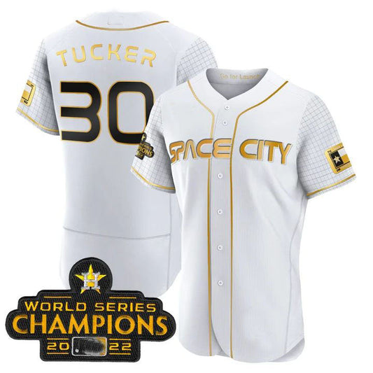 #30 Kyle Tucker Houston Astros White 2023 SPACE CITY CHAMPIONS FLEX JERSEY ¨C ALL STITCHED Baseball Jerseys baseball jersey product view 1
