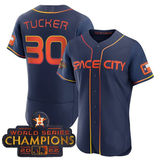 #30 Kyle Tucker Houston Astros 2023 SPACE CITY CHAMPIONS FLEX JERSEY ¨C BLUE ALL STITCHED Baseball Jerseys baseball jersey product view 1