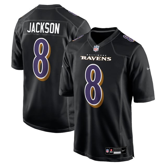Lamar Jackson 8 Baltimore Ravens Fashion Game Jersey - Black football jersey product view 1