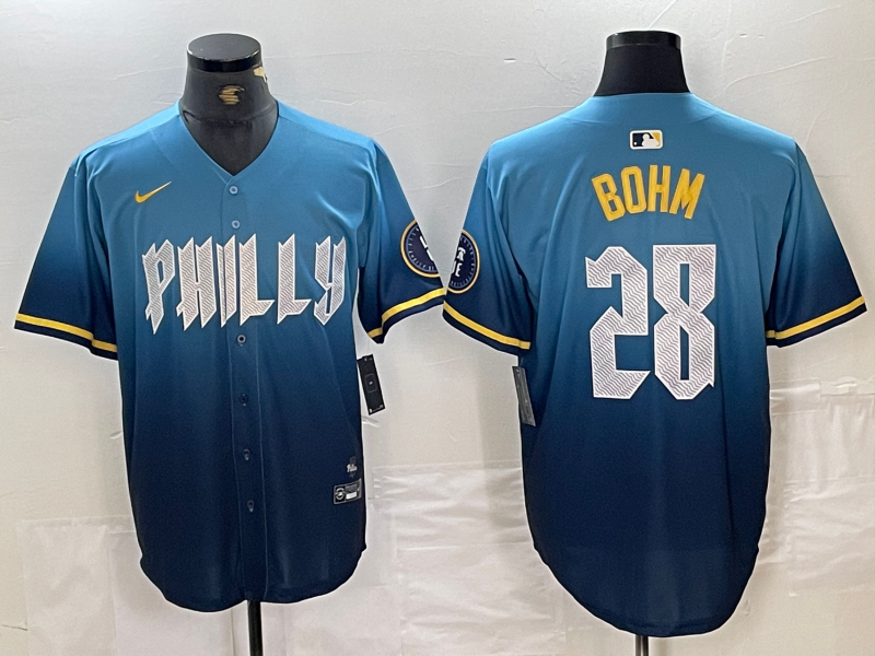 Men's Philadelphia Phillies Alec Bohm #28 Blue 2024 City Connect Limited Player Jersey baseball jersey product view 1