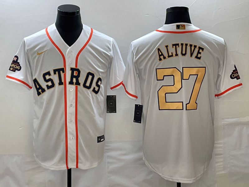 Men's Houston Astros Jose Altuve White/Gold 2023 Gold Collection Replica Player Jersey baseball jersey product view 1